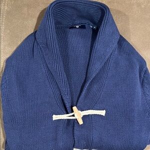 Navy Blue Knit Cardigan with Toggle Closure